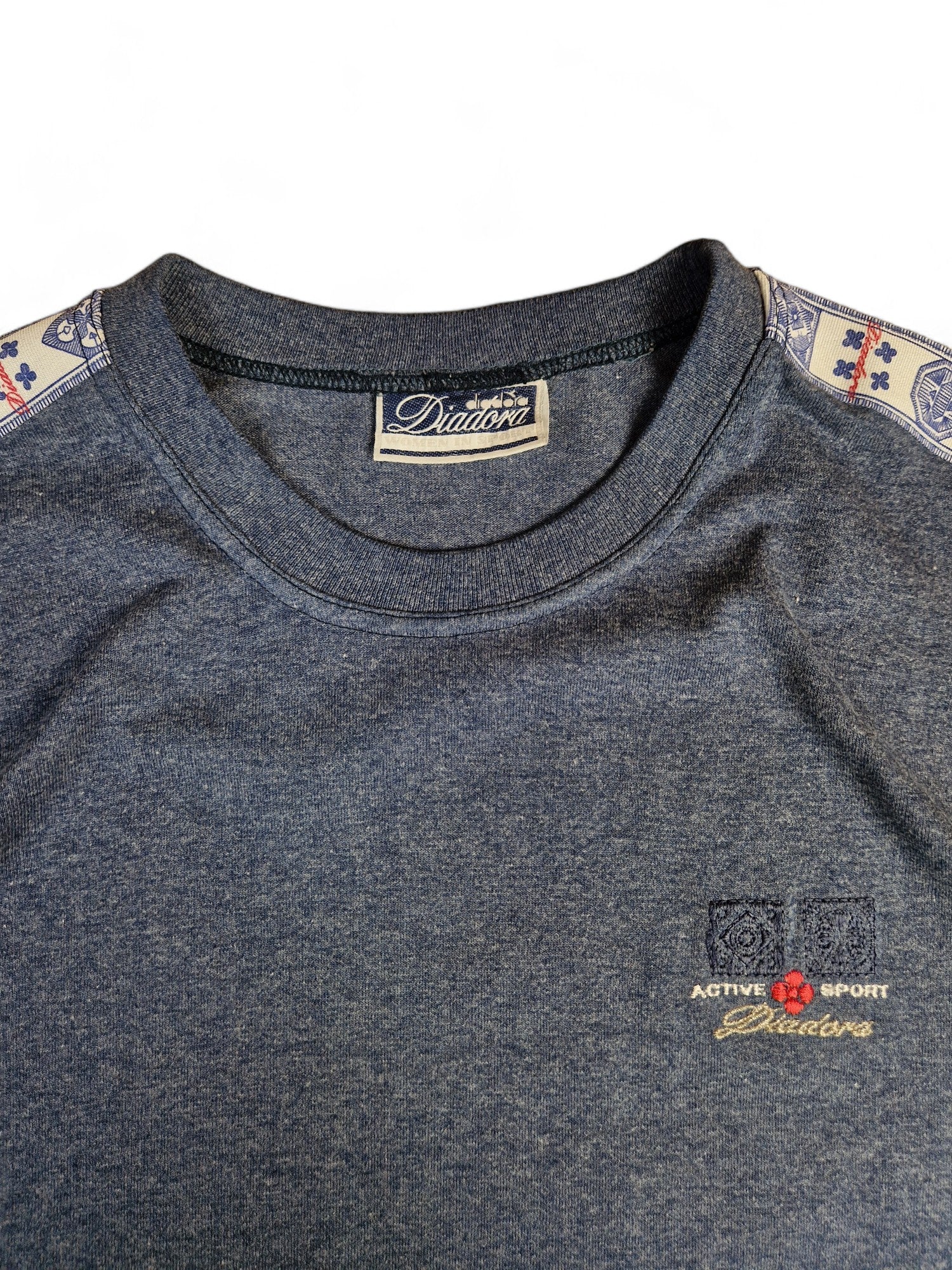 Vintage Diadora Women Shirt 80s Logo Streifen Blau S - RareRags