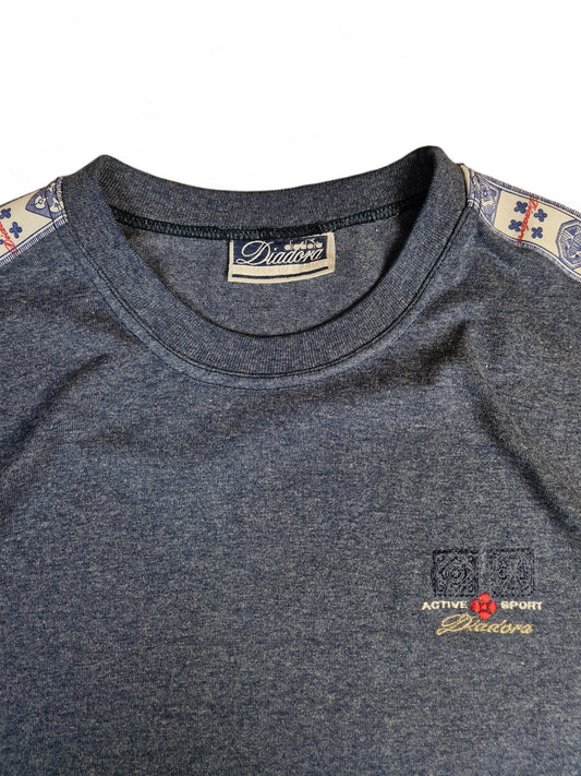 Vintage Diadora Women Shirt 80s Logo Streifen Blau S