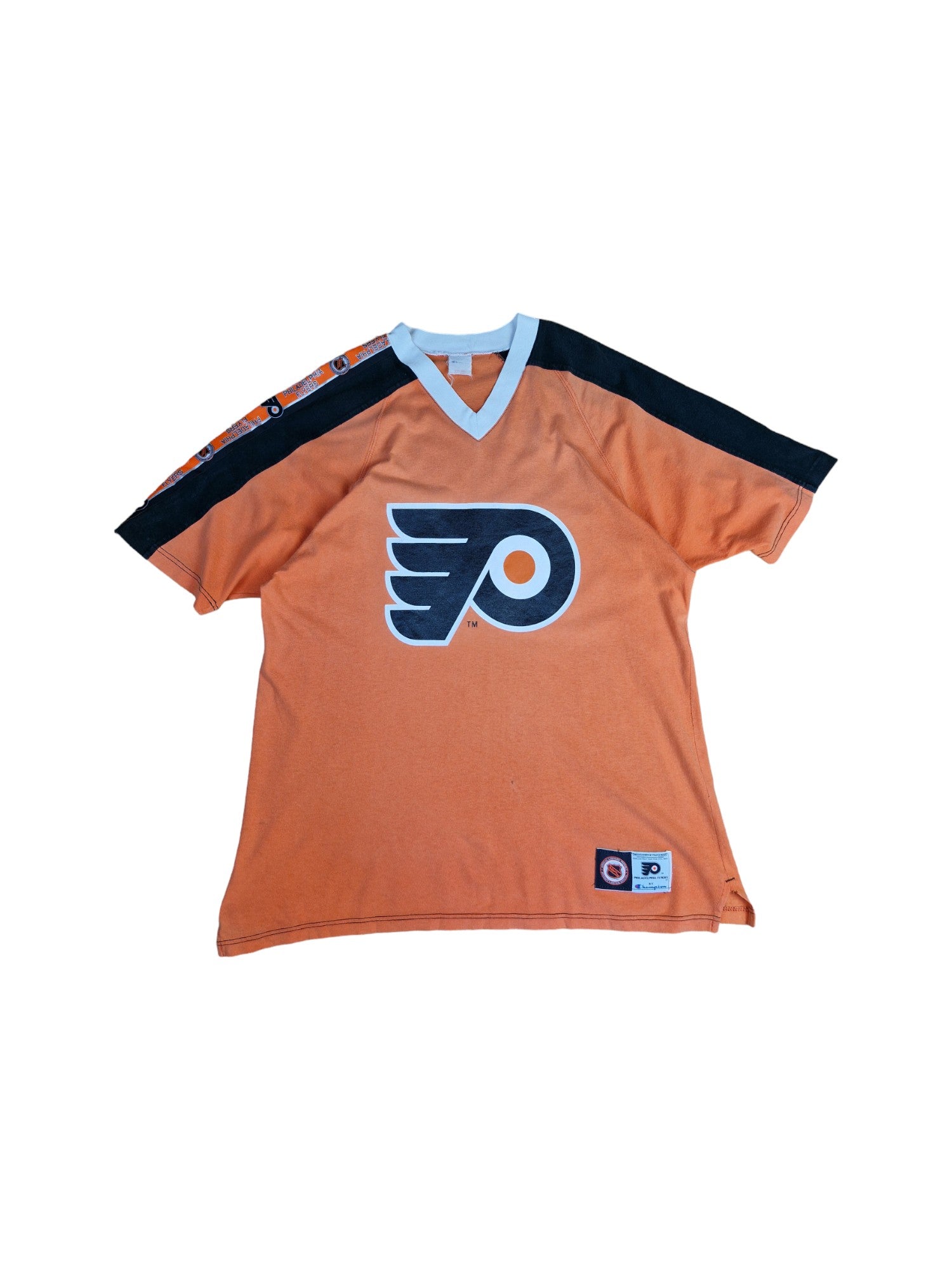 Vintage Champion Shirt NHL Philadelphia Flyers Jersey Made In Italy Schwarz Orange XS-S - RareRags