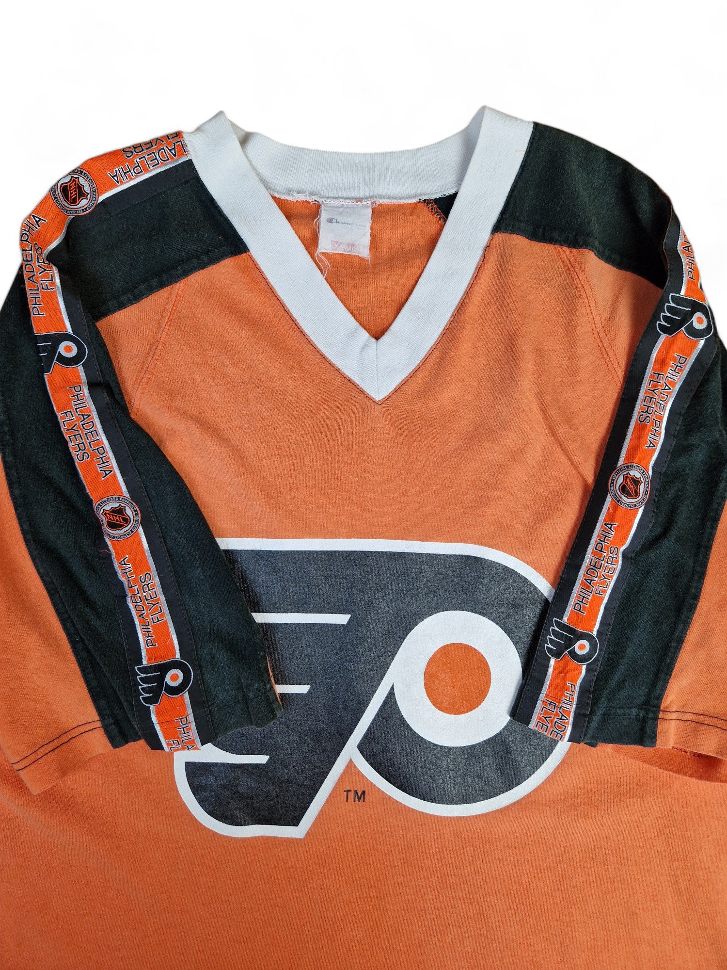 Vintage Champion Shirt NHL Philadelphia Flyers Jersey Made In Italy Schwarz Orange XS-S - RareRags