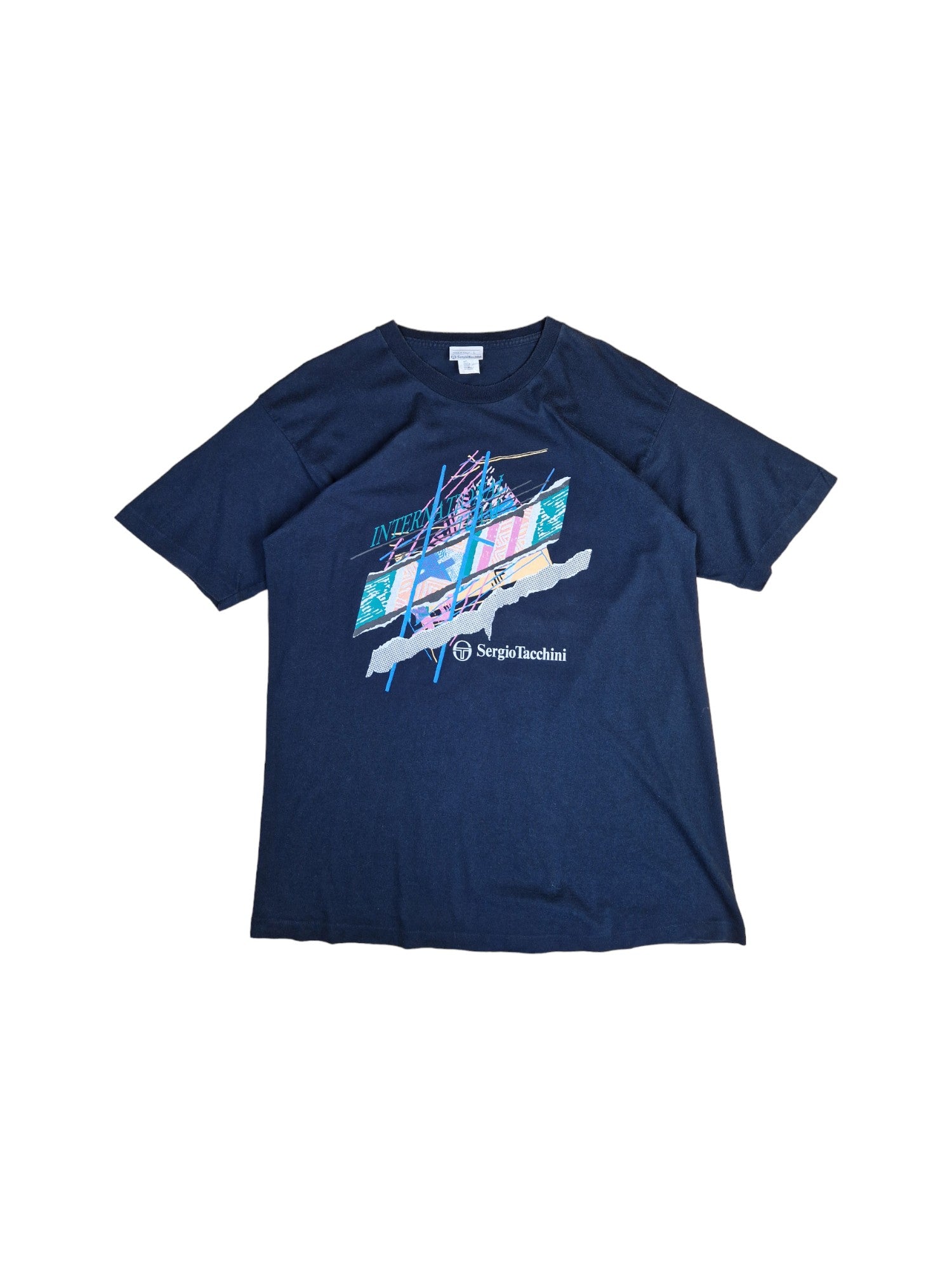 Vintage Sergio Tacchini Shirt "International Team" Single Stitch Made In Italy Dunkelblau L - RareRags