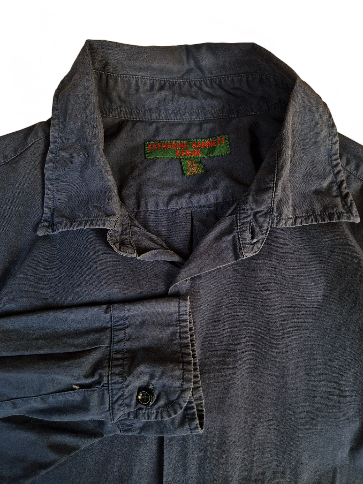 Vintage Katharine Hamnett Denim Hemd Basic Made In Italy Dunkelblau XL