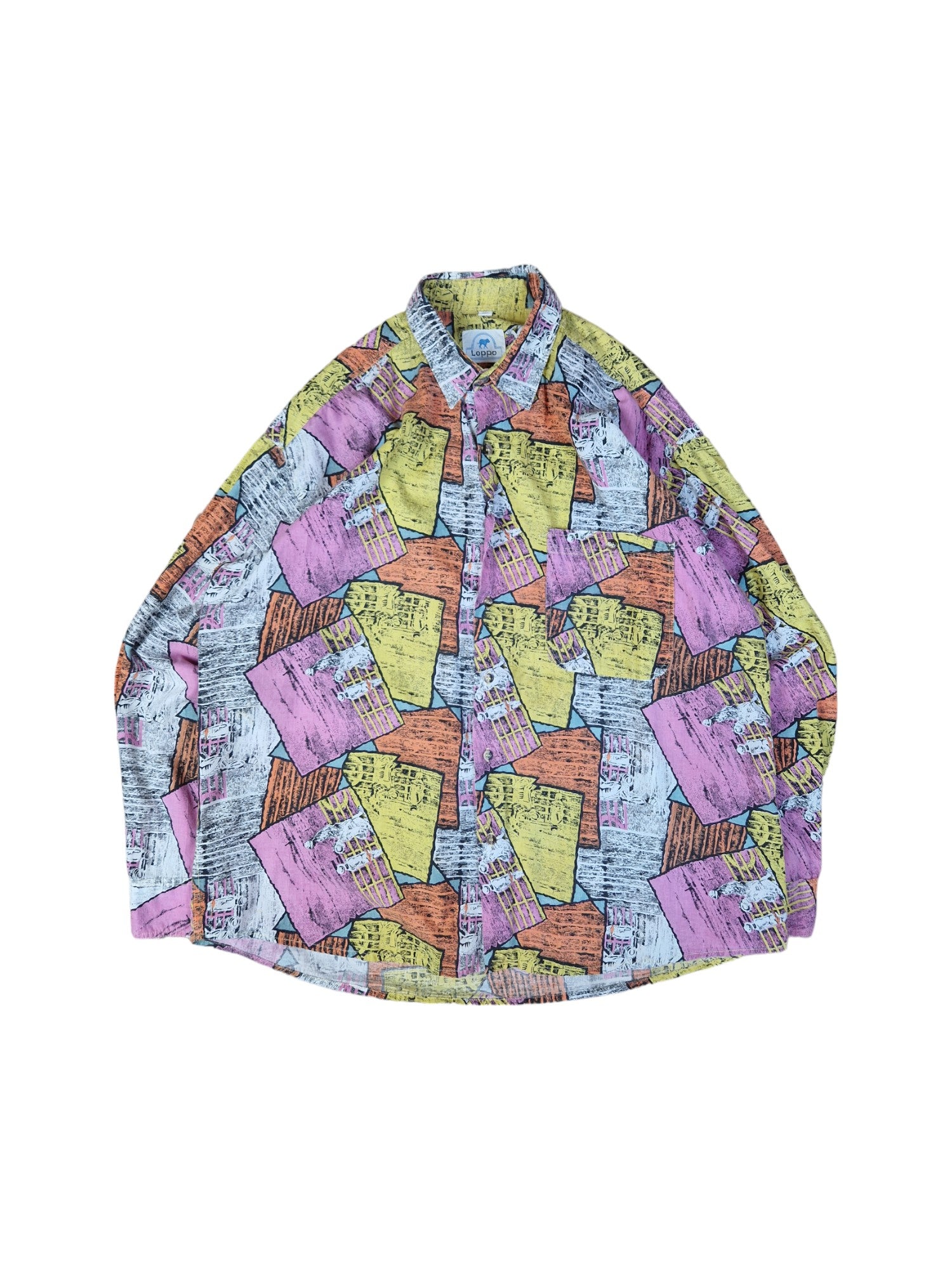Vintage Loppo Hemd 80s Abstrakte Bilder Bunt (43/44) L-XL