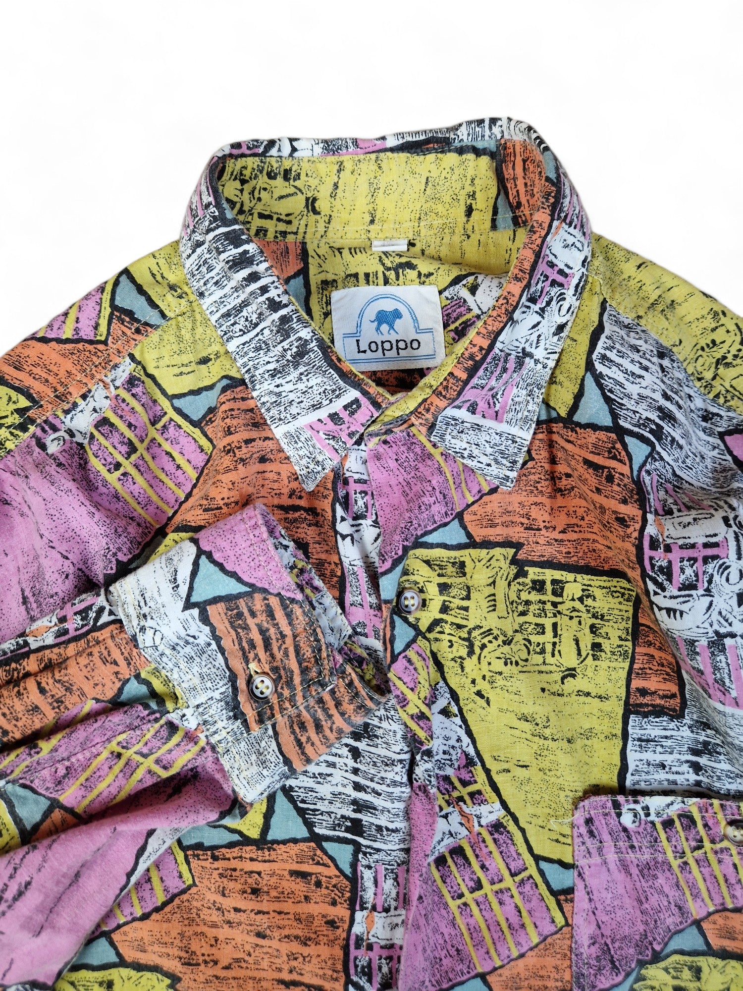 Vintage Loppo Hemd 80s Abstrakte Bilder Bunt (43/44) L-XL