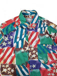 Vintage Horizonte Hemd Kurzarm Abstract Pattern USA Stars And Stripes Grün Blau Rot M