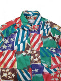 Vintage Horizonte Hemd Kurzarm Abstract Pattern USA Stars And Stripes Grün Blau Rot M