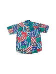 Vintage Horizonte Hemd Kurzarm Abstract Pattern USA Stars And Stripes Grün Blau Rot M