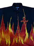Vintage Johnny Blaze Hemd Kurzarm Teufel In Flammen Schwarz Rot L