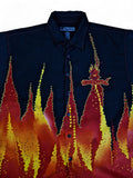 Vintage Johnny Blaze Hemd Kurzarm Teufel In Flammen Schwarz Rot L