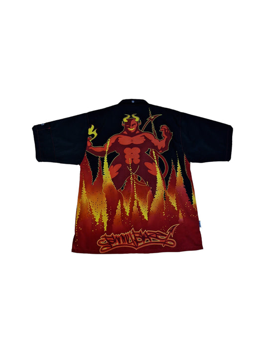 Vintage Johnny Blaze Hemd Kurzarm Teufel In Flammen Schwarz Rot L