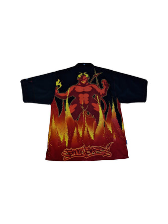 Vintage Johnny Blaze Hemd Kurzarm Teufel In Flammen Schwarz Rot L