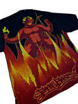 Vintage Johnny Blaze Hemd Kurzarm Teufel In Flammen Schwarz Rot L
