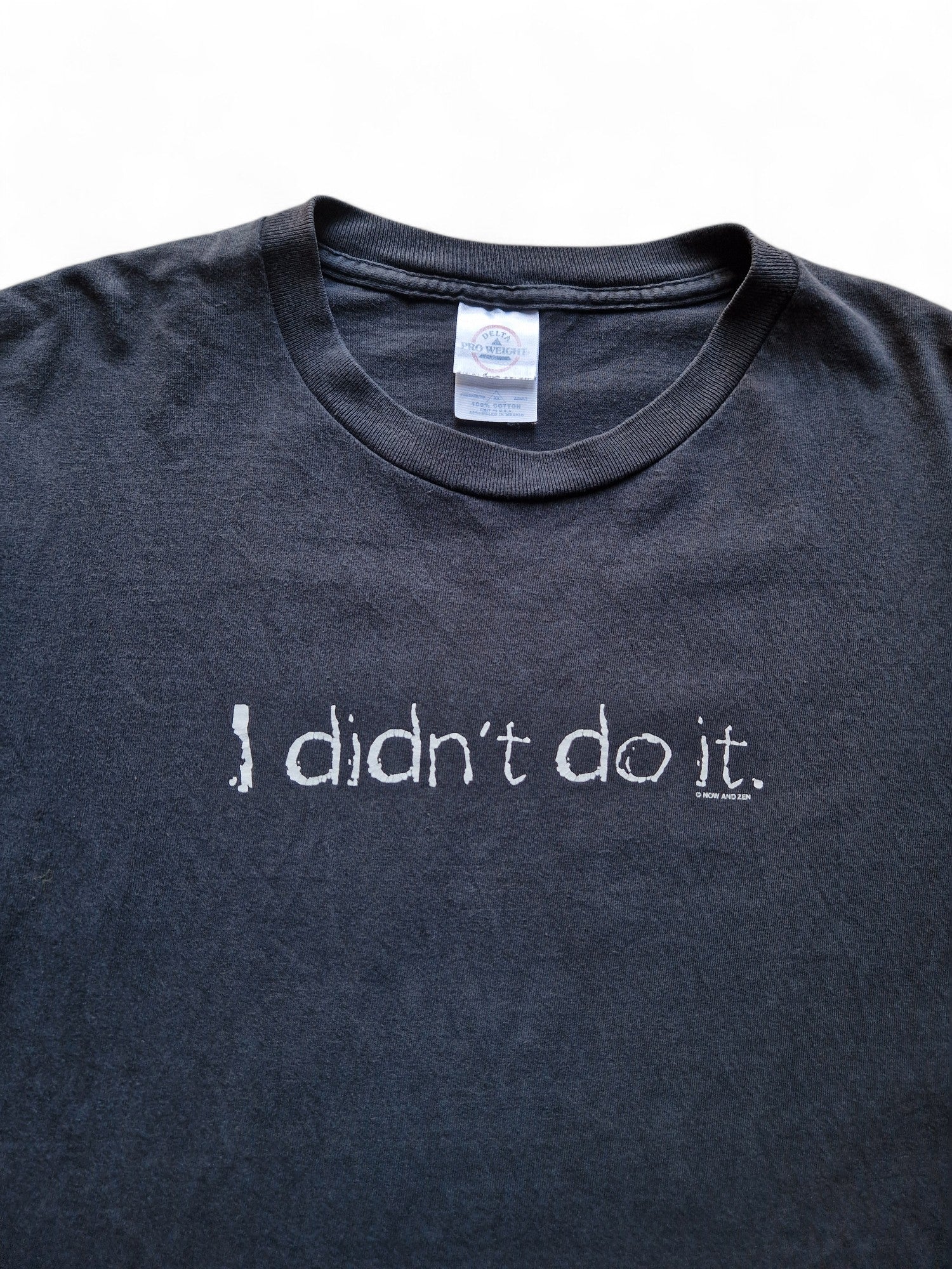 Vintage Delta Shirt Late 90s Perfectly Worn "I didn't do it" Ausgewaschenes Schwarz XL - RareRags