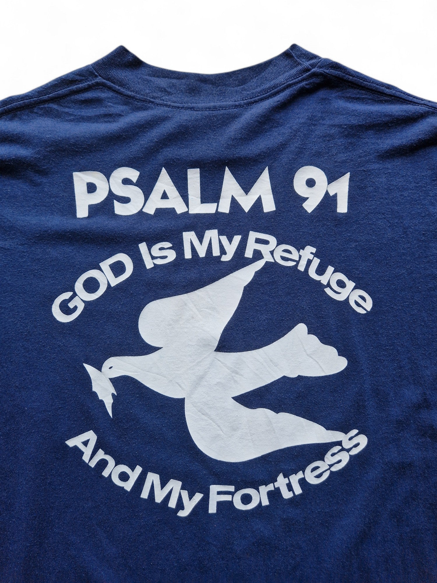 Vintage Classics Shirt 90s "Psalm 91 God Is My Refuge And My Fortress" Single Stitch Made In USA Dunkelblau XL - RareRags