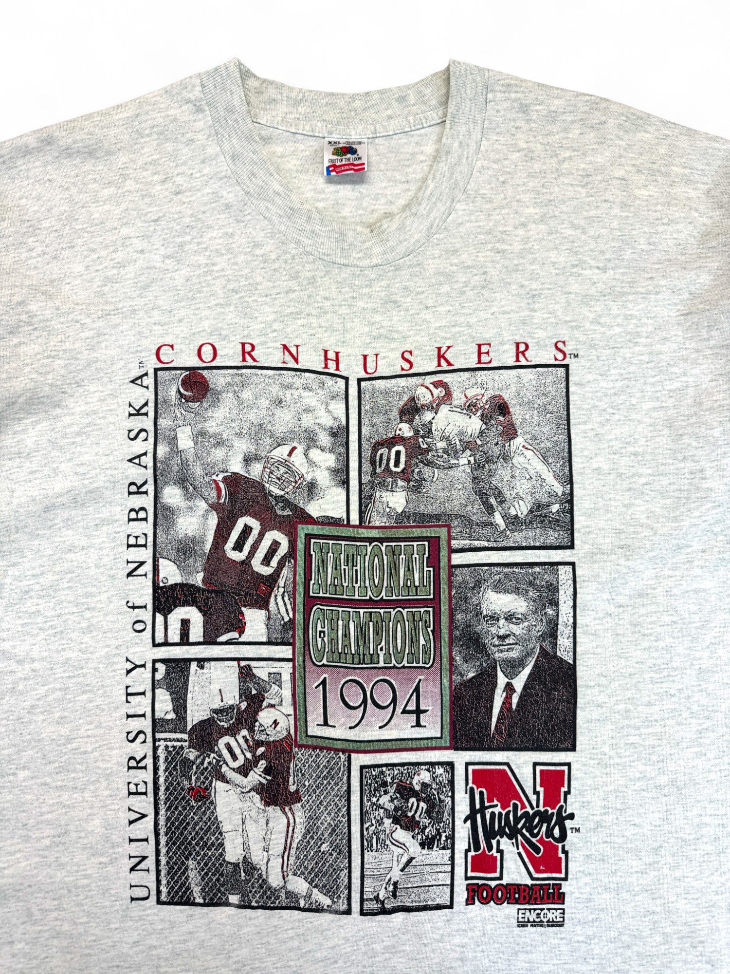 Vintage Fruit Of The Loom Shirt 1994 University of Nebraska Cornhuskers Football Champions Heather Grau XXL