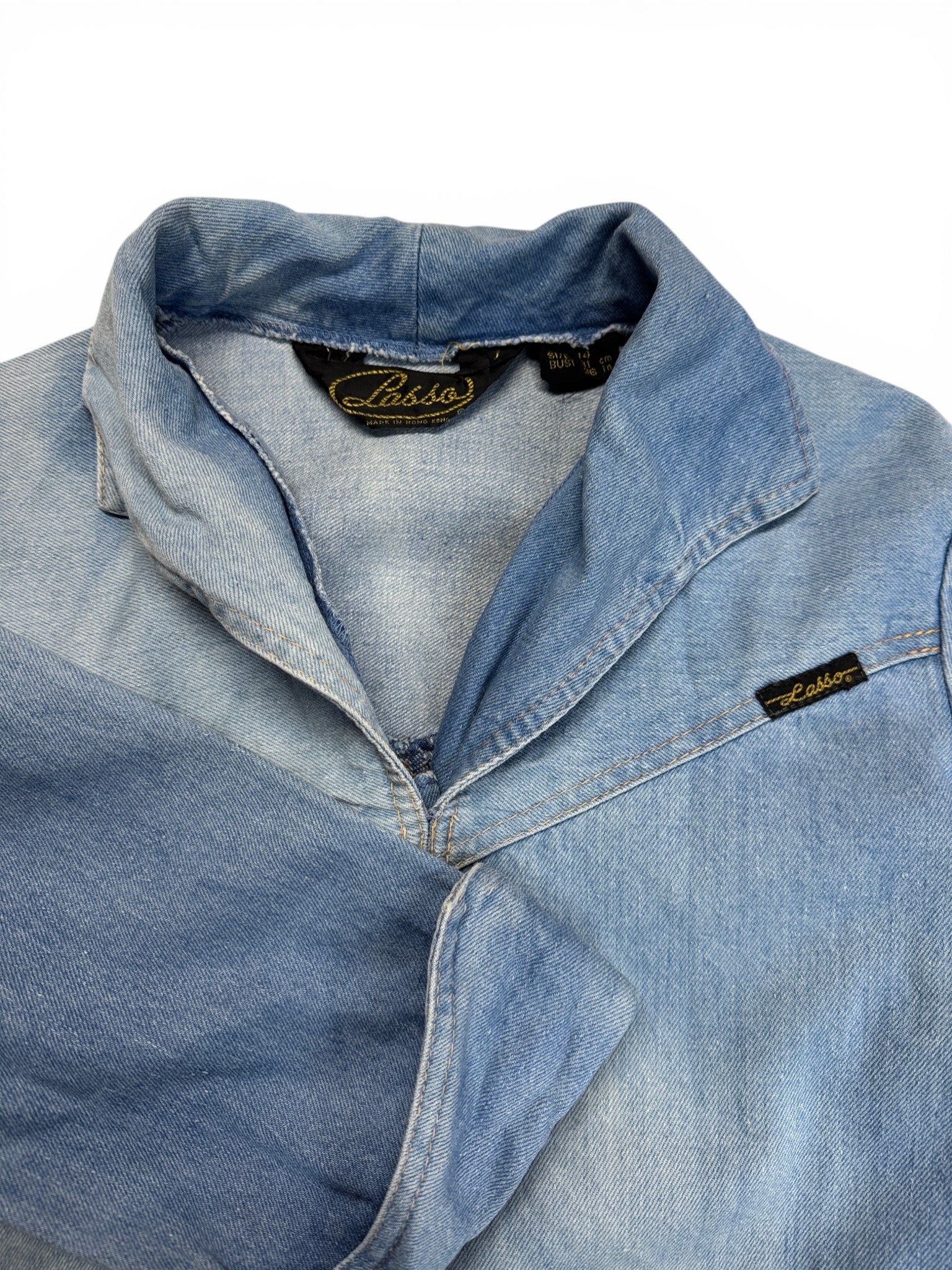 80s Lasso Faded Denim Smock Made In Hong Kong Blau S-M