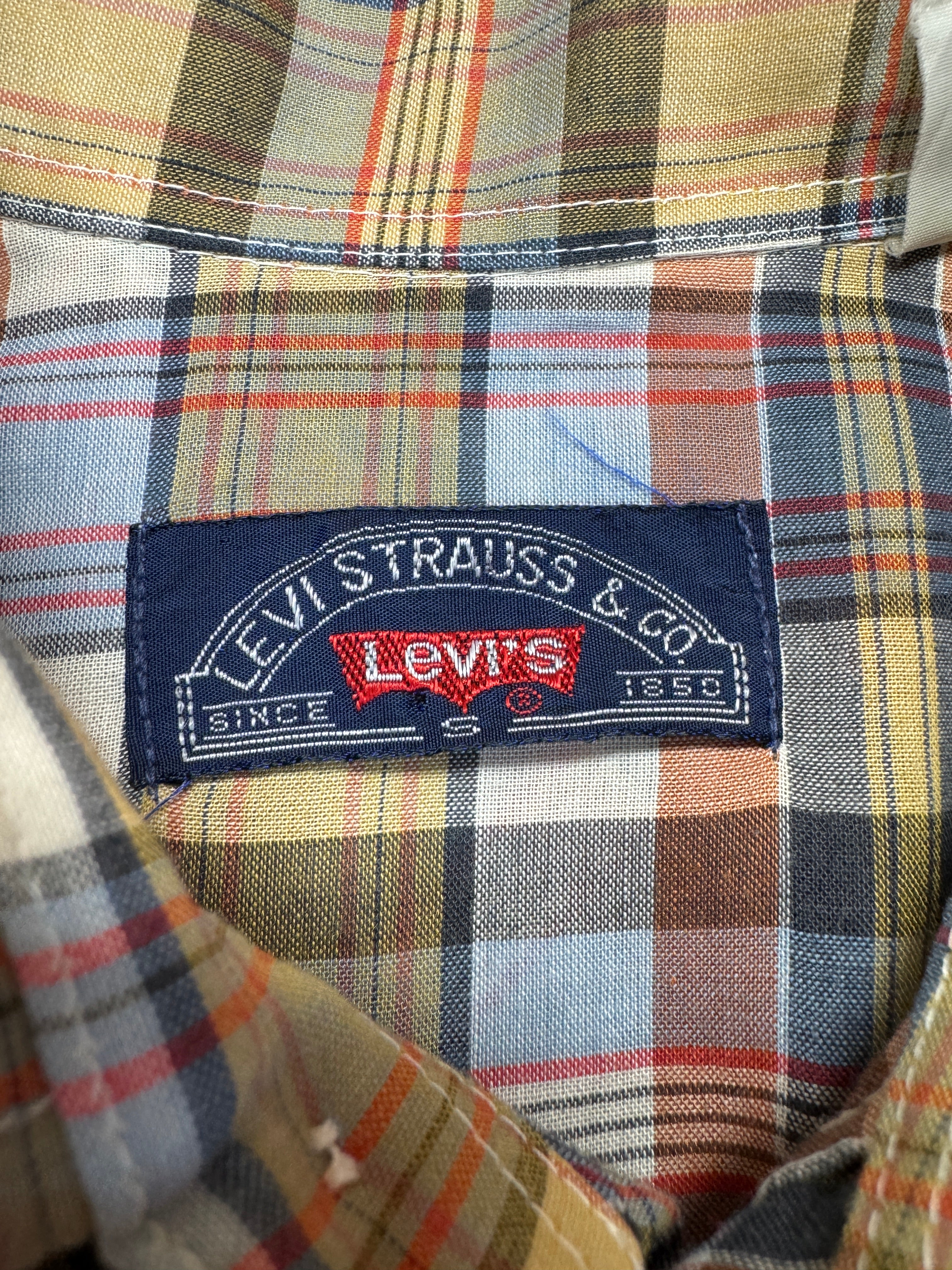 70s Levis White Tab Western Hemd "Big E" Pearl Snaps Sawtooth Pockets Kariert S