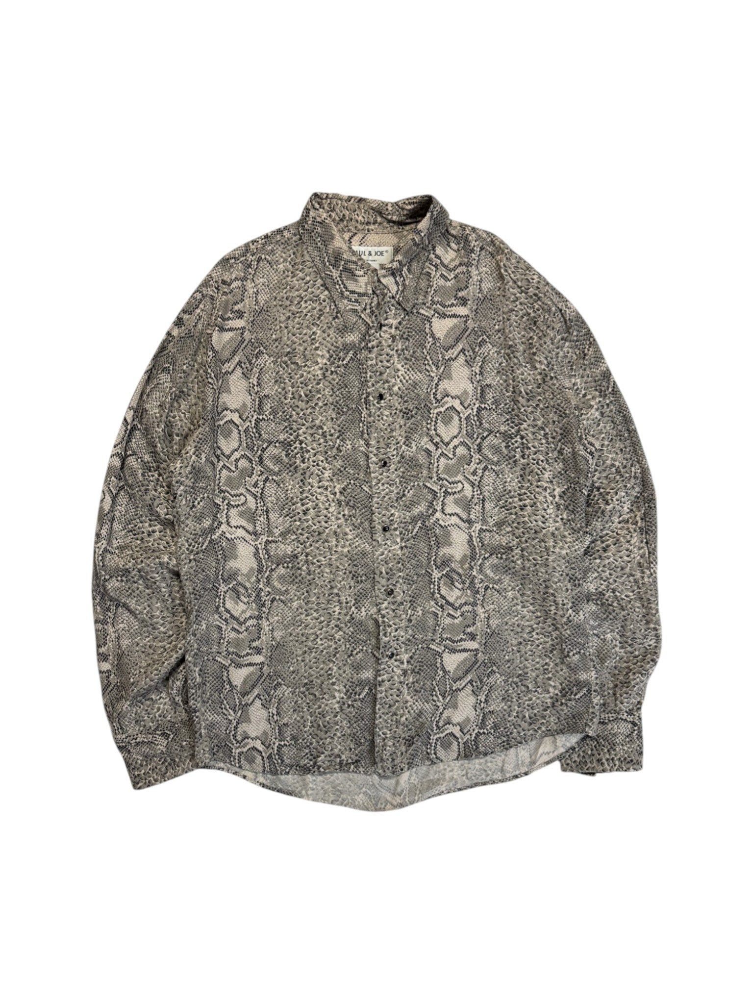 90s Paul & Joe Snakeskin Pattern Hemd Made In France Schwarz Beige XL