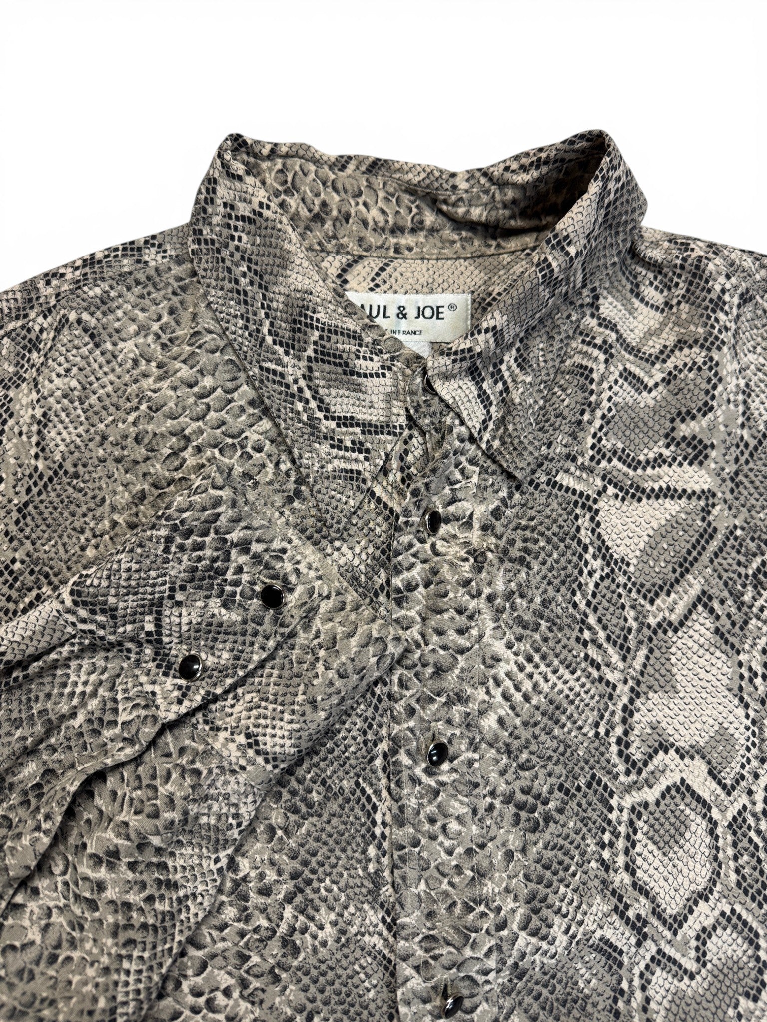 90s Paul & Joe Snakeskin Pattern Hemd Made In France Schwarz Beige XL