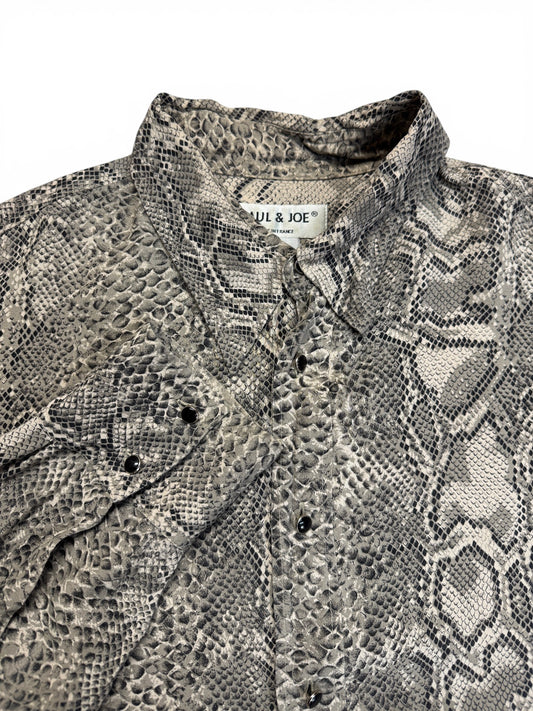 90s Paul & Joe Snakeskin Pattern Hemd Made In France Schwarz Beige XL
