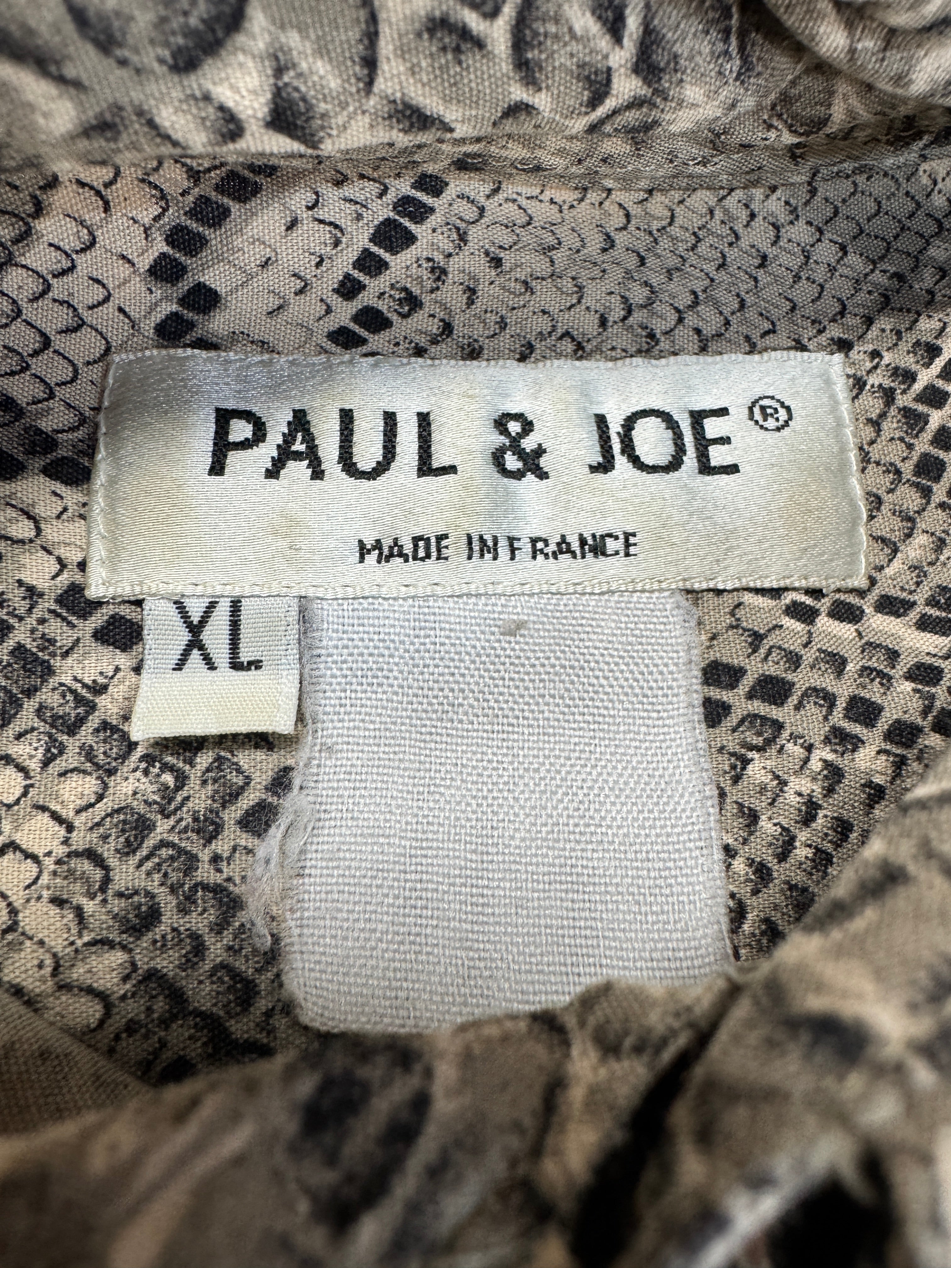 90s Paul & Joe Snakeskin Pattern Hemd Made In France Schwarz Beige XL