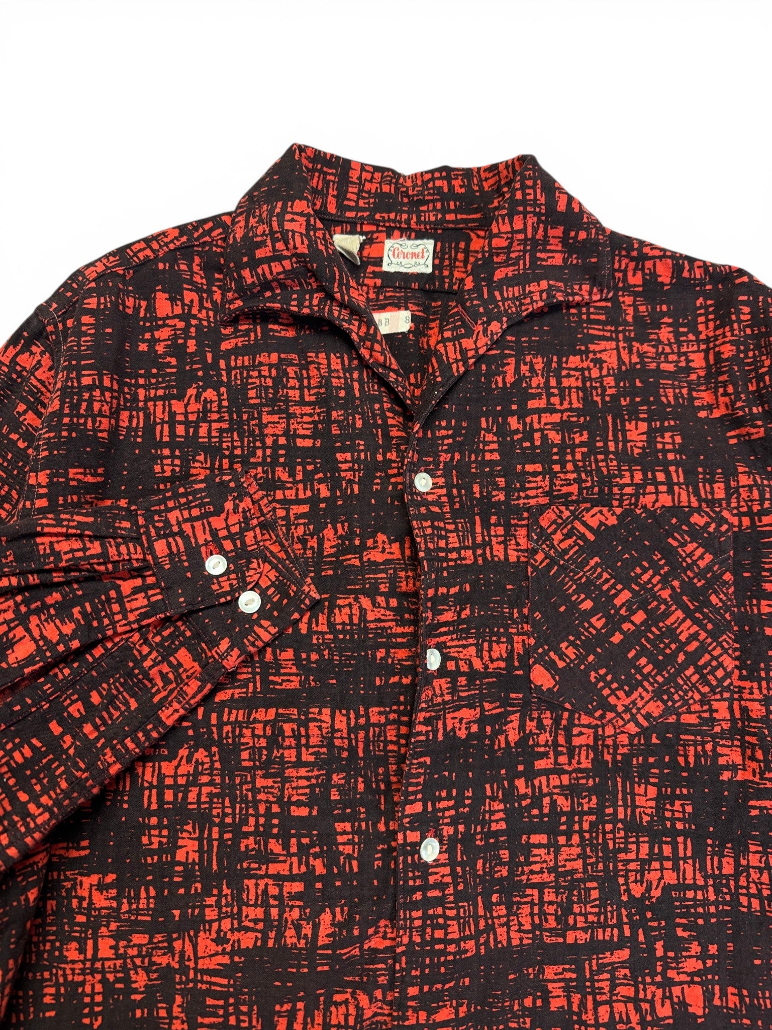 80s Coronet Hemd Abstract Pattern Rot Schwarz M-L