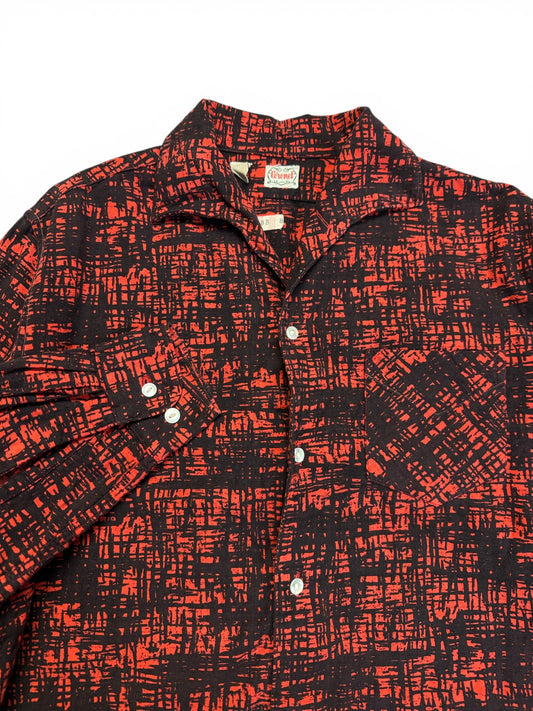 80s Coronet Hemd Abstract Pattern Rot Schwarz M-L