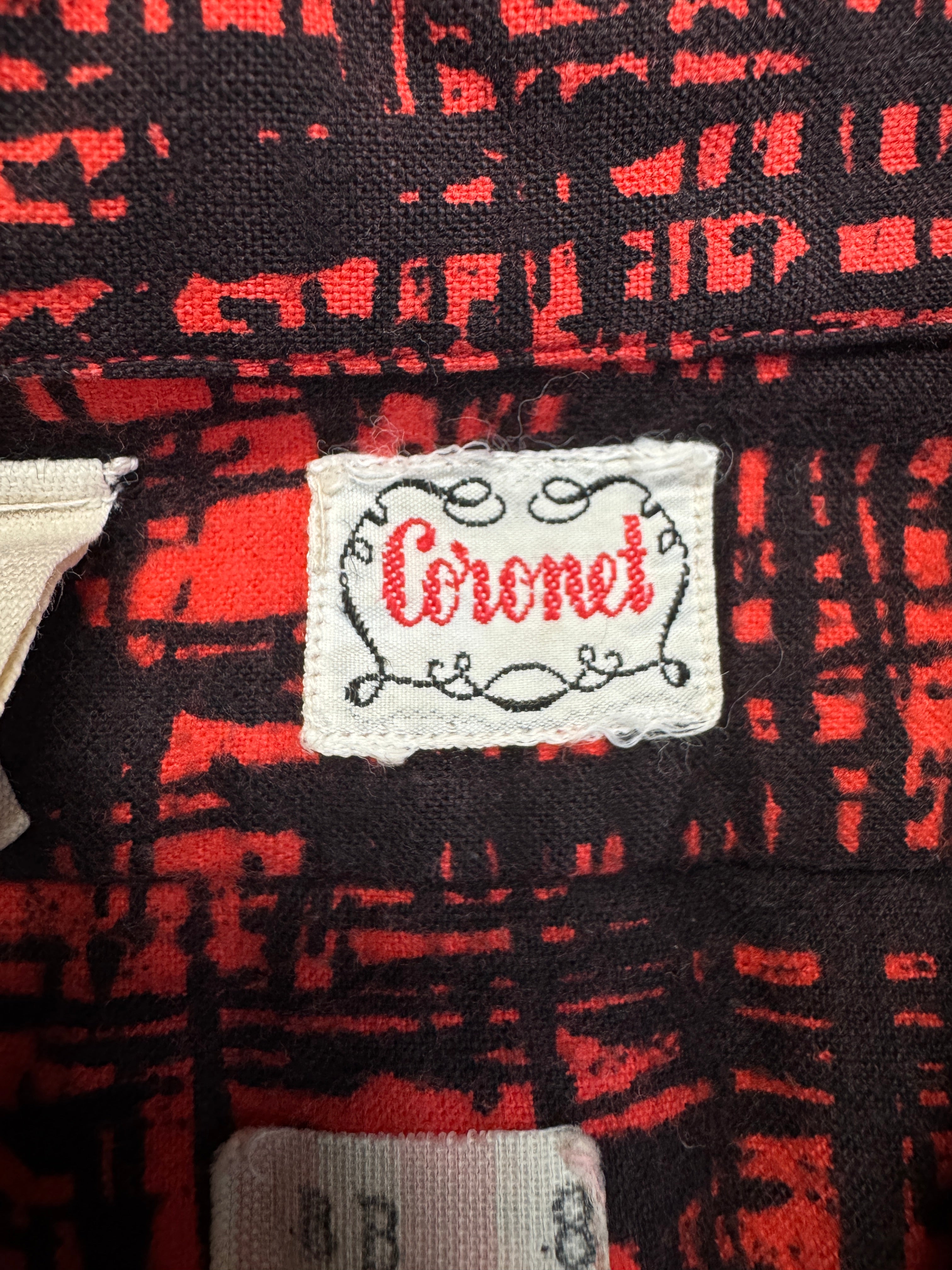 80s Coronet Hemd Abstract Pattern Rot Schwarz M-L