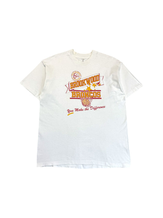 Vintage Fruit Of The Loom Shirt 90s Brookwood Broncos "You make the difference" Single Stitch Weiß XL