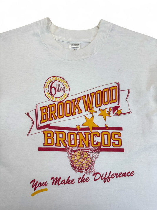 Vintage Fruit Of The Loom Shirt 90s Brookwood Broncos "You make the difference" Single Stitch Weiß XL
