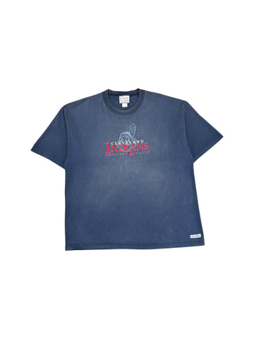 Vintage Crable Sportswear Shirt 90s Cleveland Indians MLB Faded Made In USA Single Stitch Dunkelblau XL