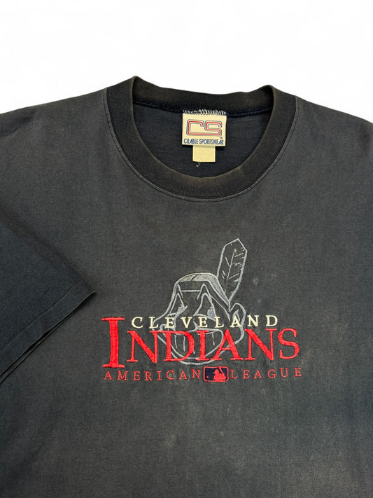Vintage Crable Sportswear Shirt 90s Cleveland Indians MLB Faded Made In USA Single Stitch Dunkelblau XL