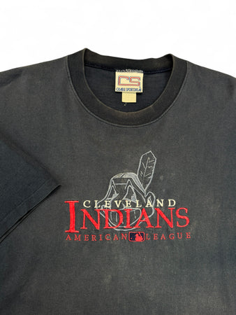 Vintage Crable Sportswear Shirt 90s Cleveland Indians MLB Faded Made In USA Single Stitch Dunkelblau XL