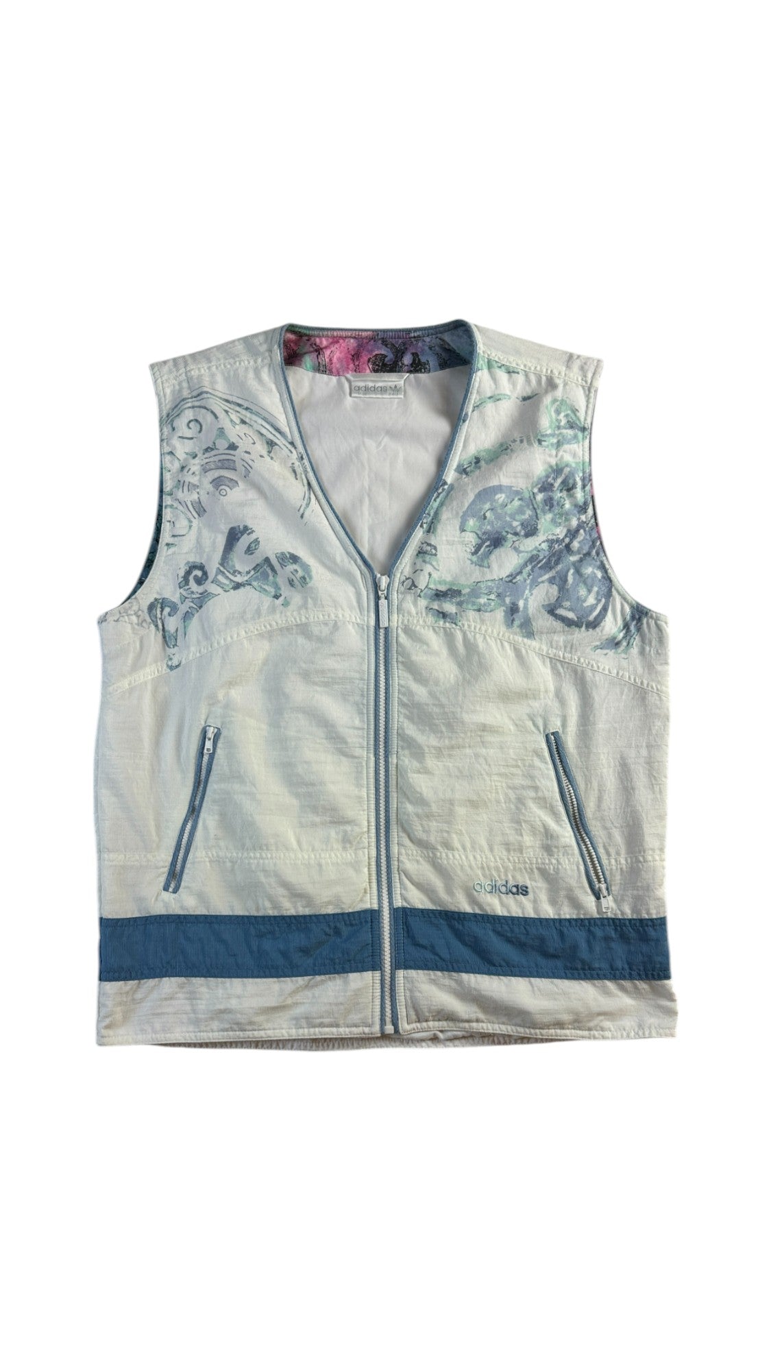 Vintage Adidas Damenweste Early 90s Floral Print Weiß Bunt (38) S - RareRags