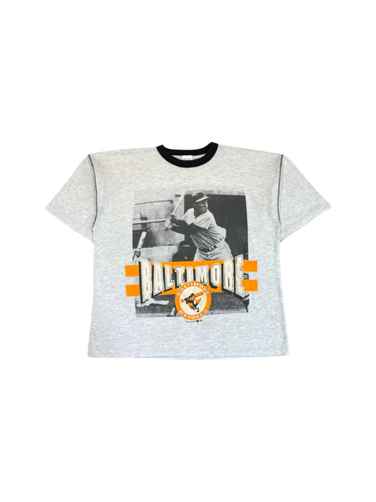 Vintage Garan Inc. Shirt 1991 MLB Baltimore Oriols Photo Print Single Stitch Made In USA Heather Grau XL