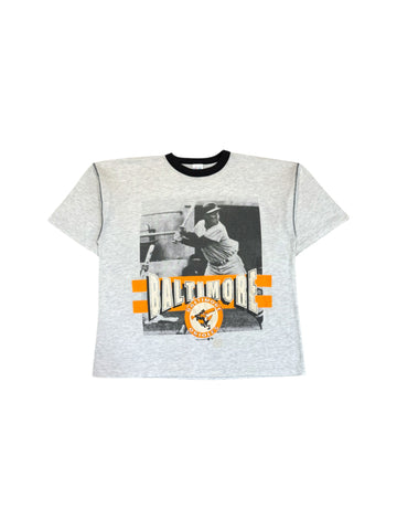 Vintage Garan Inc. Shirt 1991 MLB Baltimore Oriols Photo Print Single Stitch Made In USA Heather Grau XL
