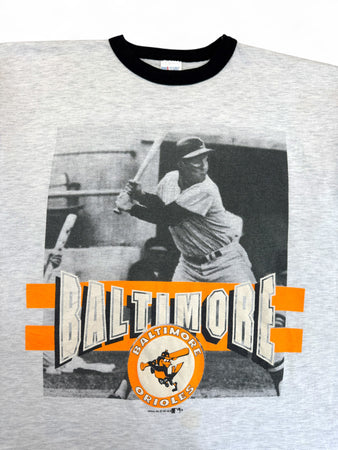 Vintage Garan Inc. Shirt 1991 MLB Baltimore Oriols Photo Print Single Stitch Made In USA Heather Grau XL