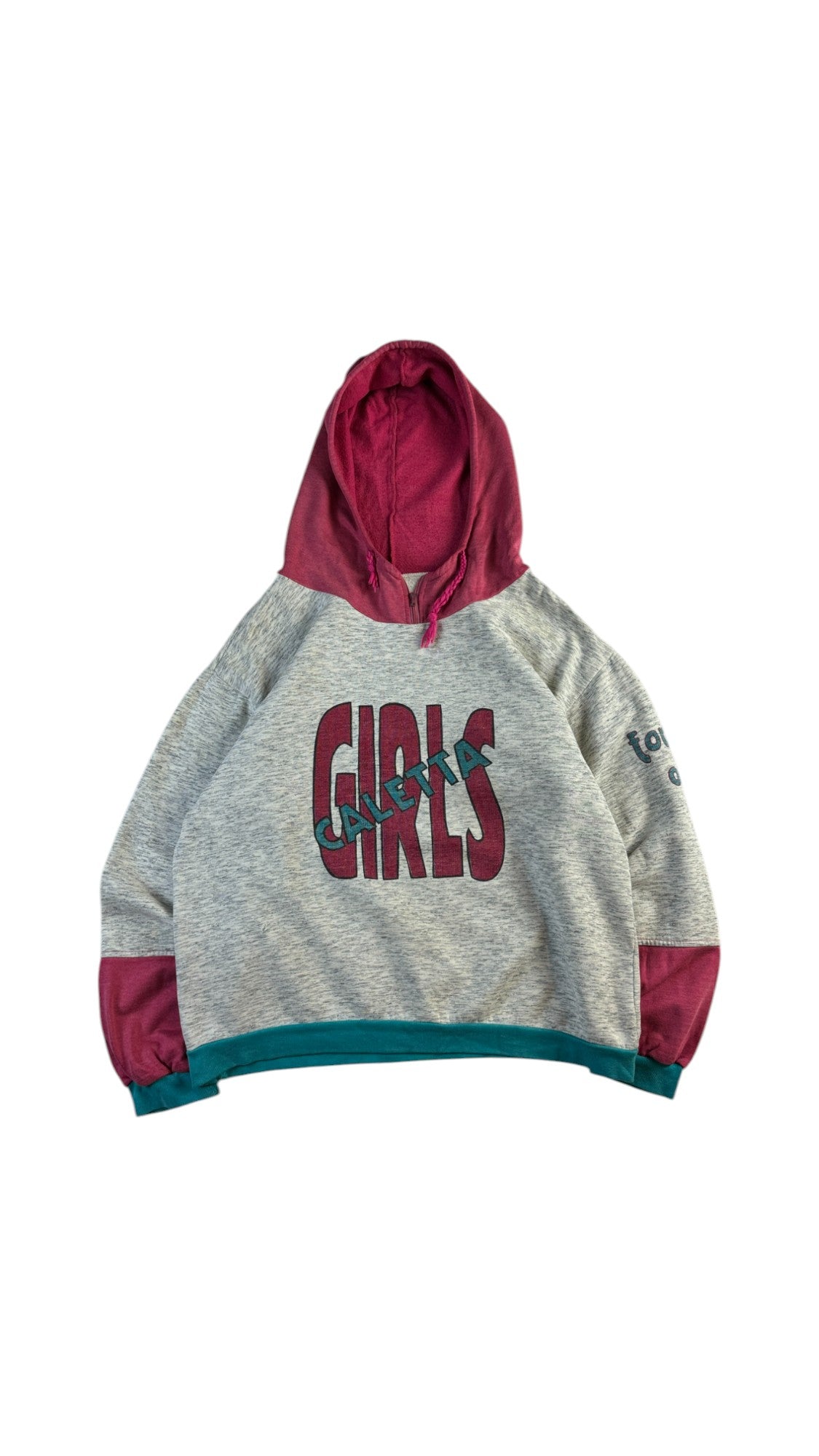 Vintage Hoodie 90s "Girls Caletta- for girls only!" Grau Rot S-M