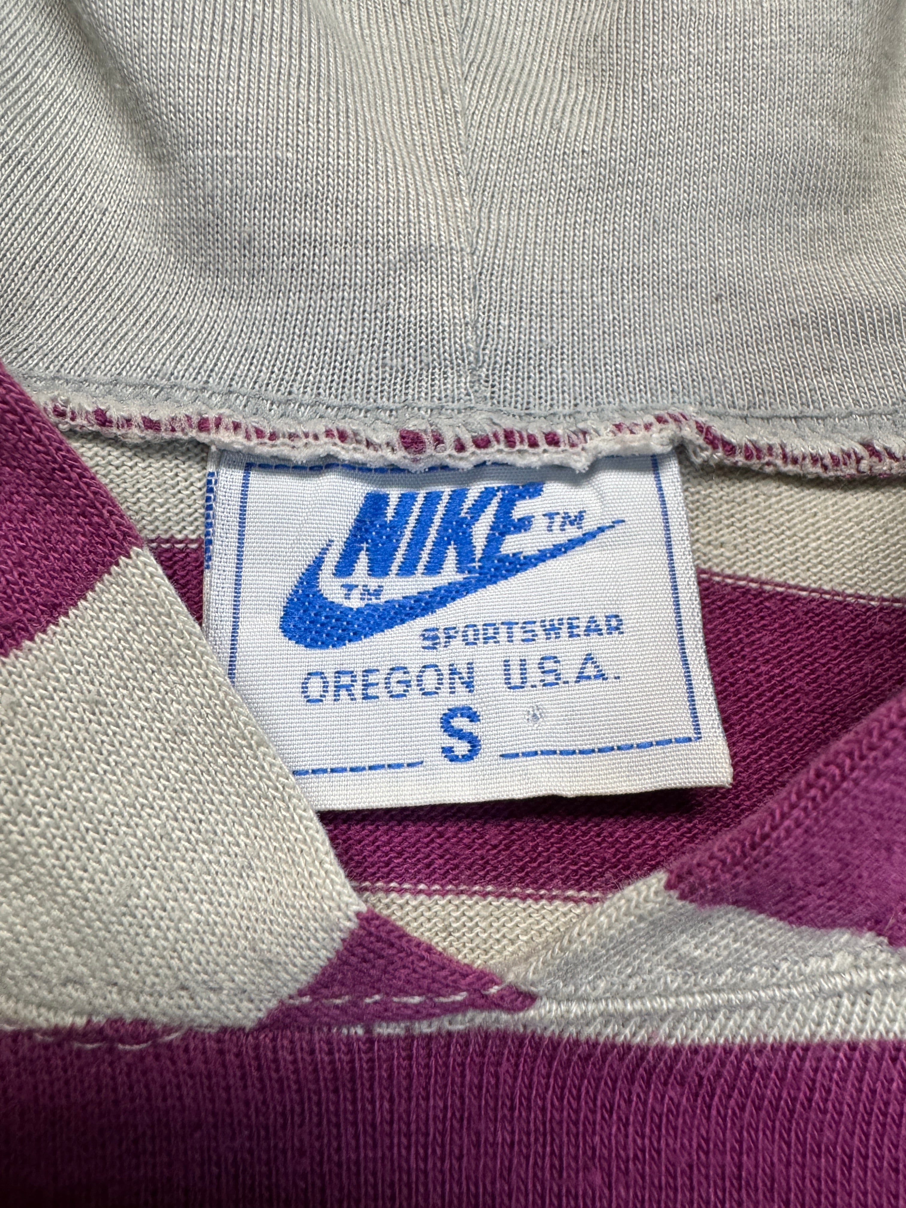 Vintage Nike Hoodie 80s "Rugby" Made In Spain Gestreift Grau Lila S