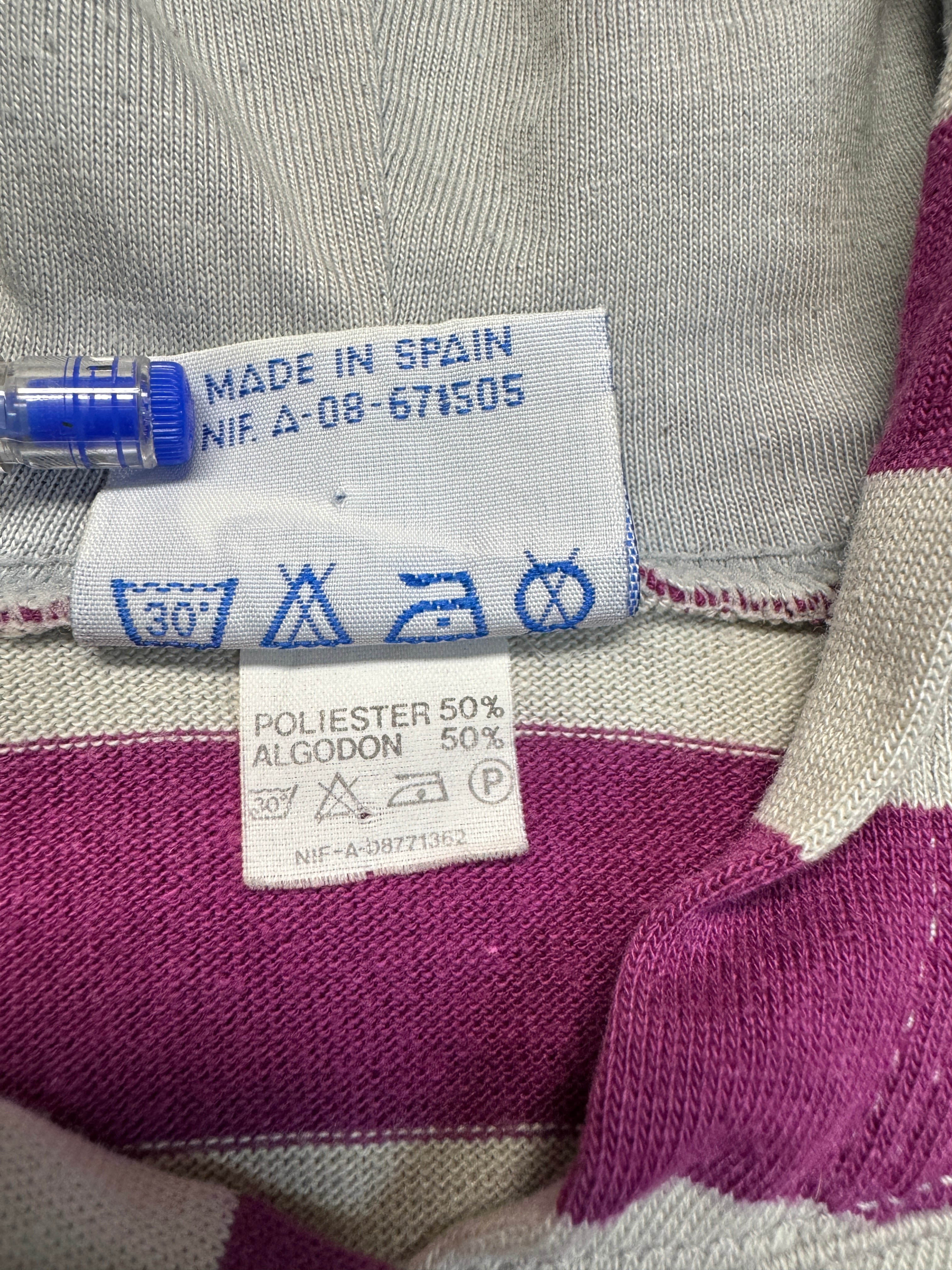 Vintage Nike Hoodie 80s "Rugby" Made In Spain Gestreift Grau Lila S