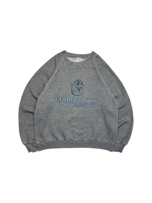 Vintage Jerzees By Russell Raglan Sweater 80s 50/50 Georgetown University Made In USA Grau L-XL