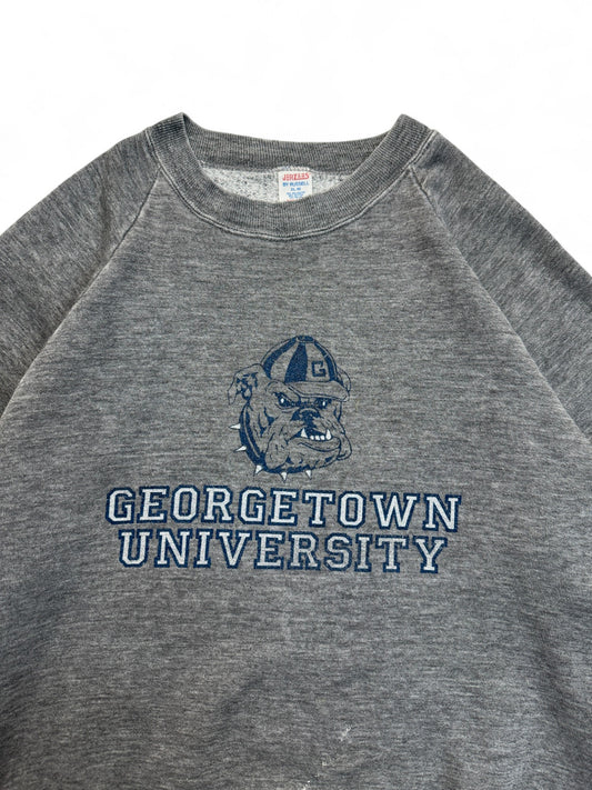 Vintage Jerzees By Russell Raglan Sweater 80s 50/50 Georgetown University Made In USA Grau L-XL