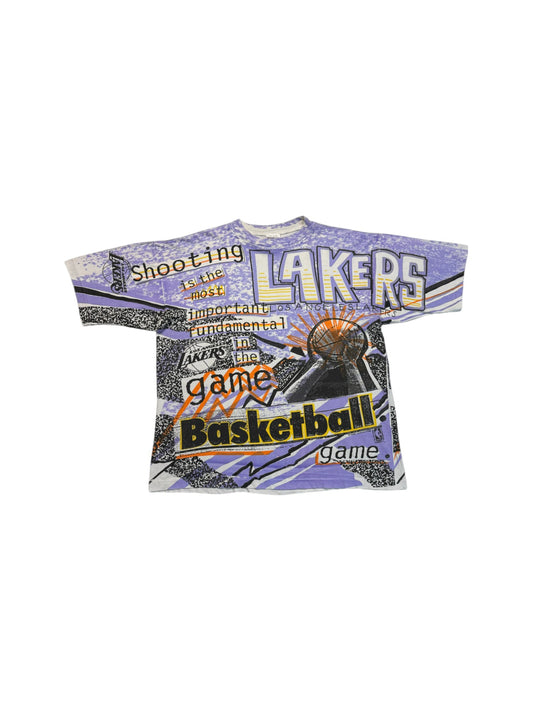 Rare! Vintage Magic Johnson Shirt 90s LA Lakers NBA AOP Made In USA Single Stitch Bunt XL