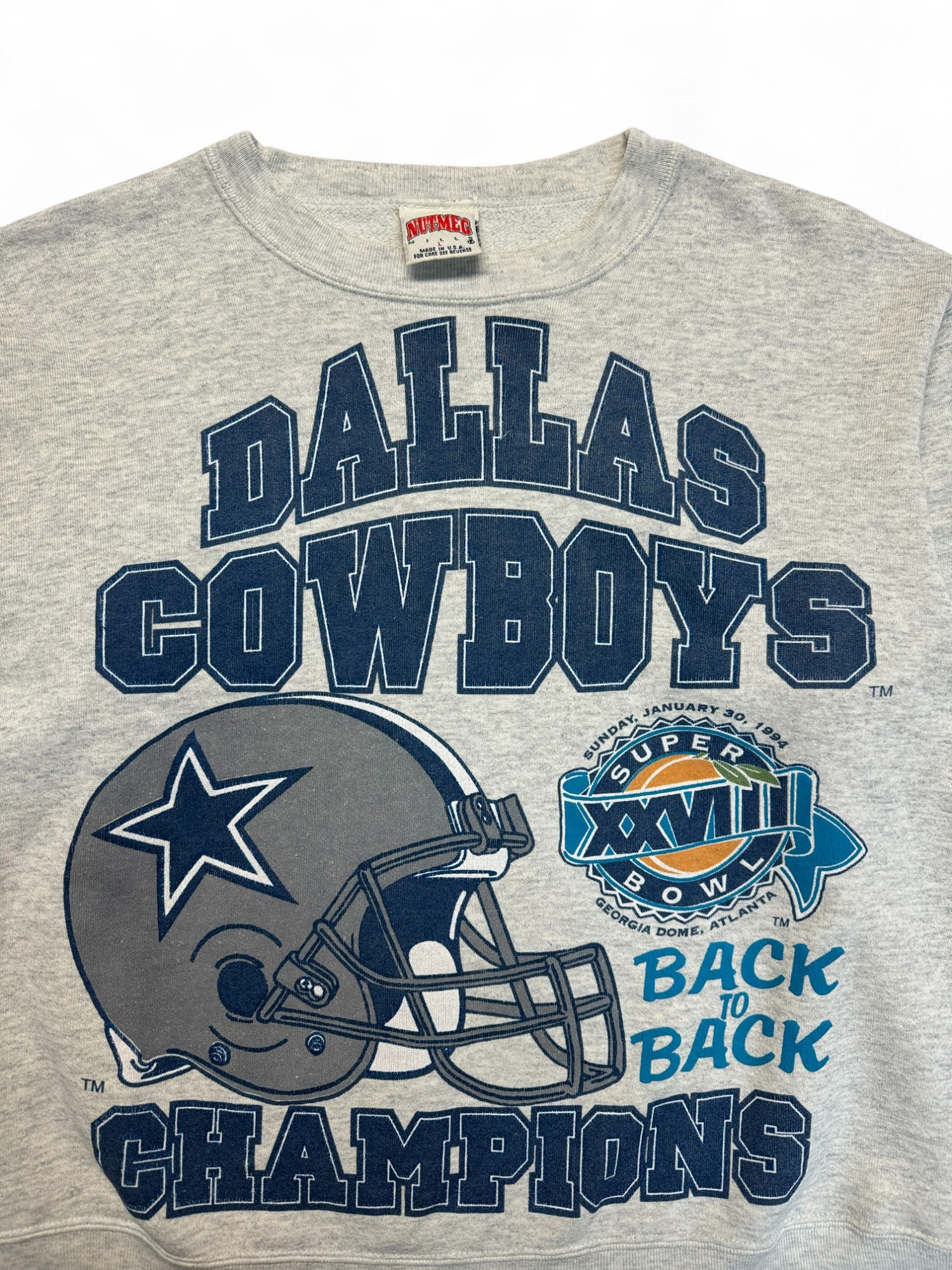 Vintage Nutmeg Sweater Super Bowl 1994 Dallas Cowboys Made In USA Grau M-L