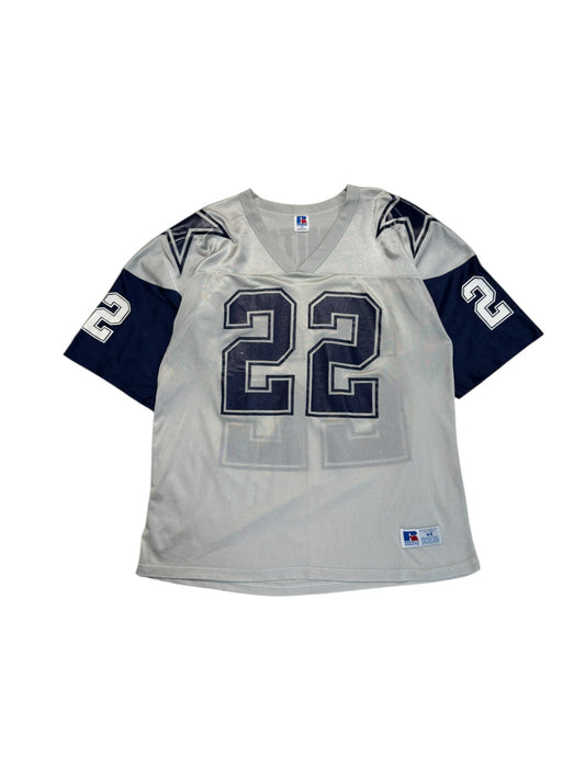 Vintage Russell Athletic Jersey 90s NFL Dallas Cowboys Emmitt Smith #22 Made In USA Grau 44 M-L