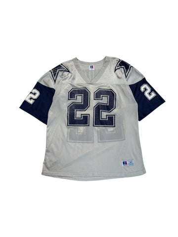 Vintage Russell Athletic Jersey 90s NFL Dallas Cowboys Emmitt Smith #22 Made In USA Grau 44 M-L