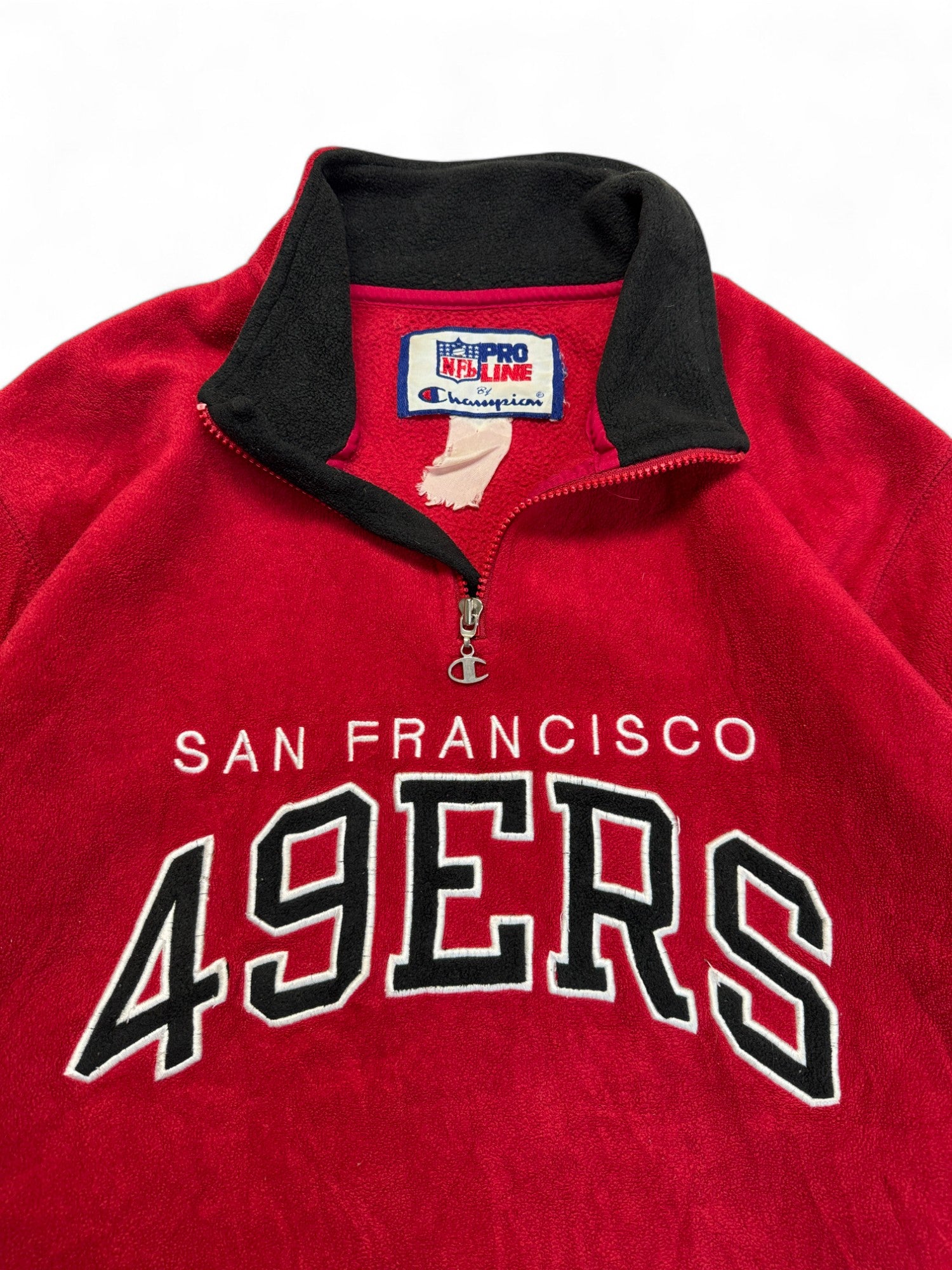 Vintage Champion Pro Line Fleecejacke 90s Halfzip San Francisco 49ers Rot L-XL