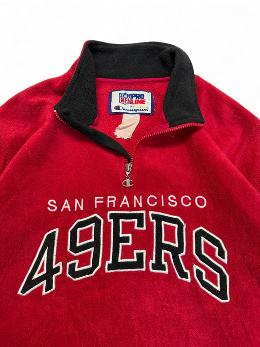 Vintage Champion Pro Line Fleecejacke 90s Halfzip San Francisco 49ers Rot L-XL