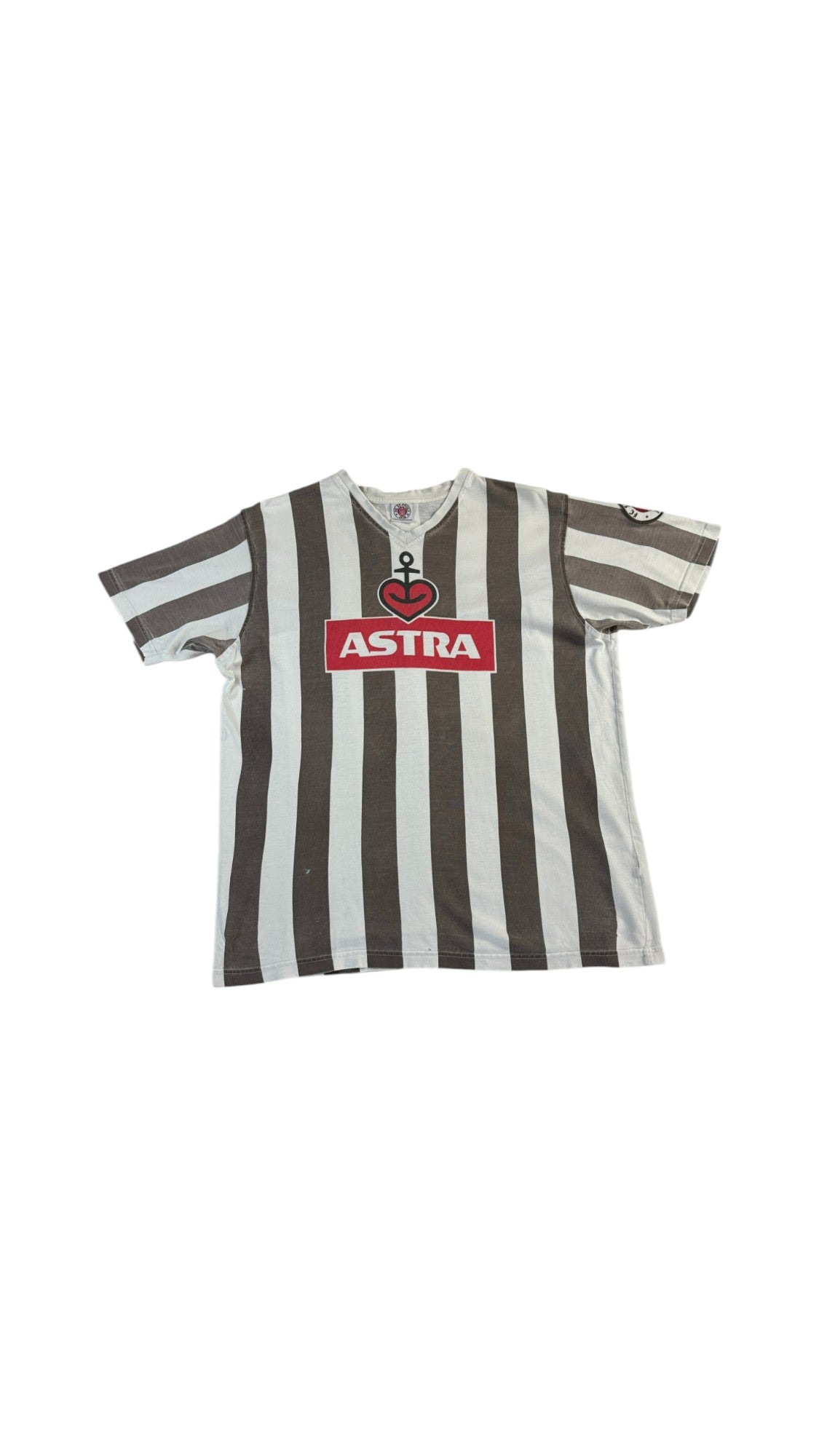 St. Pauli Shirt V-Ausschnitt Trikot Optik Astra Mit Patch Braun Weiß L - RareRags