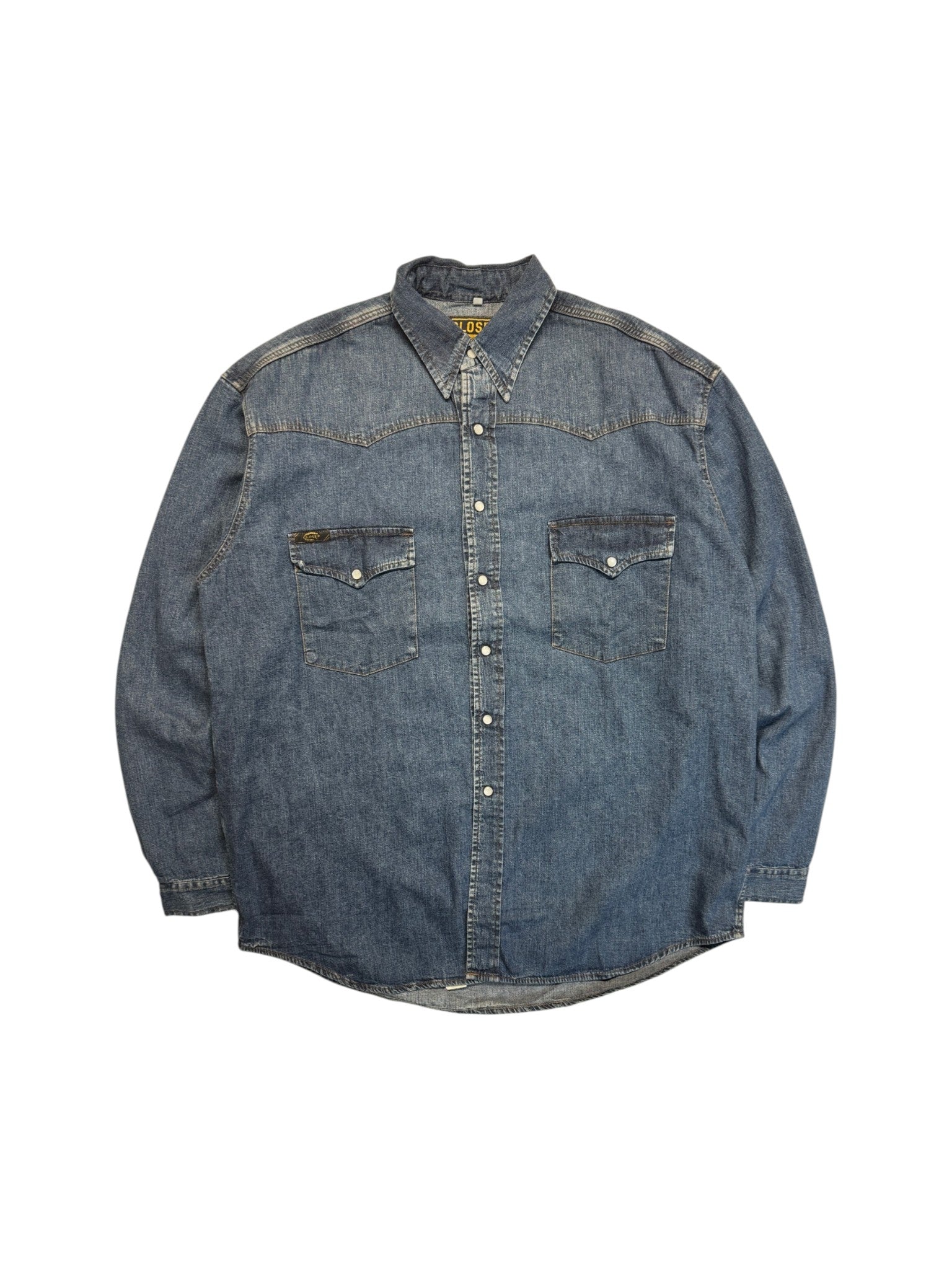 90s Closed Jeanshemd Western Pockets Dunkelblau XL